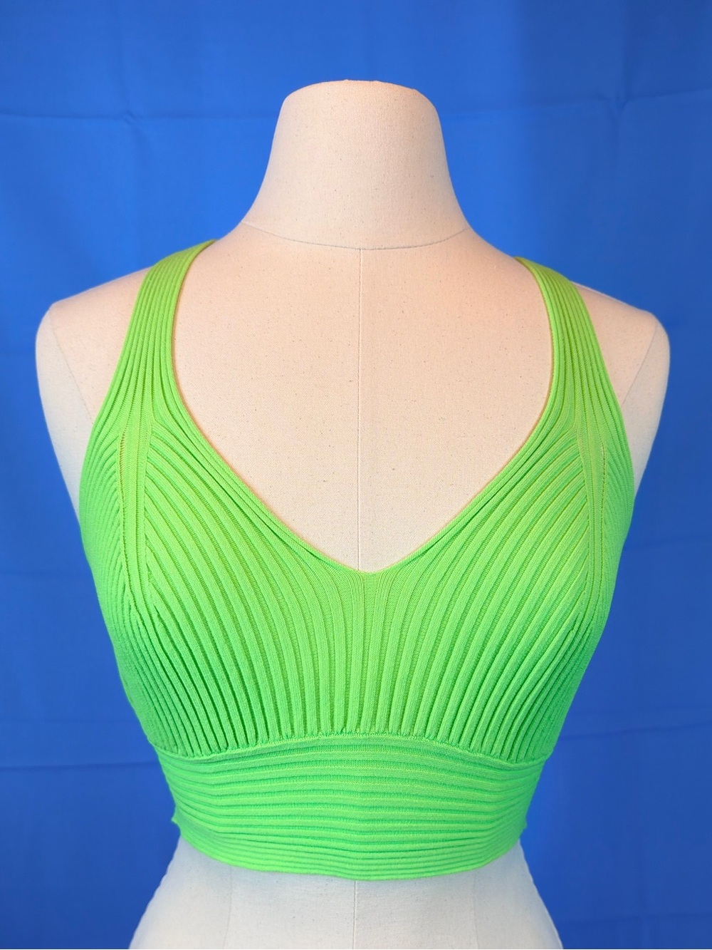 Mango Bright Lime Ribbed V-Neck Bralette